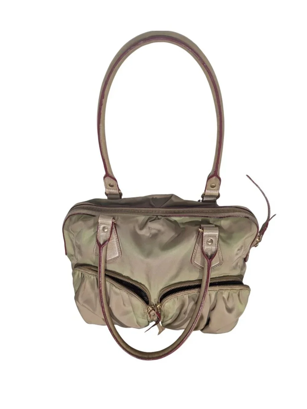 MZ Wallace Nylon Satchel Shoulder Bag Olive Khaki Leather Trim Gold Hardware